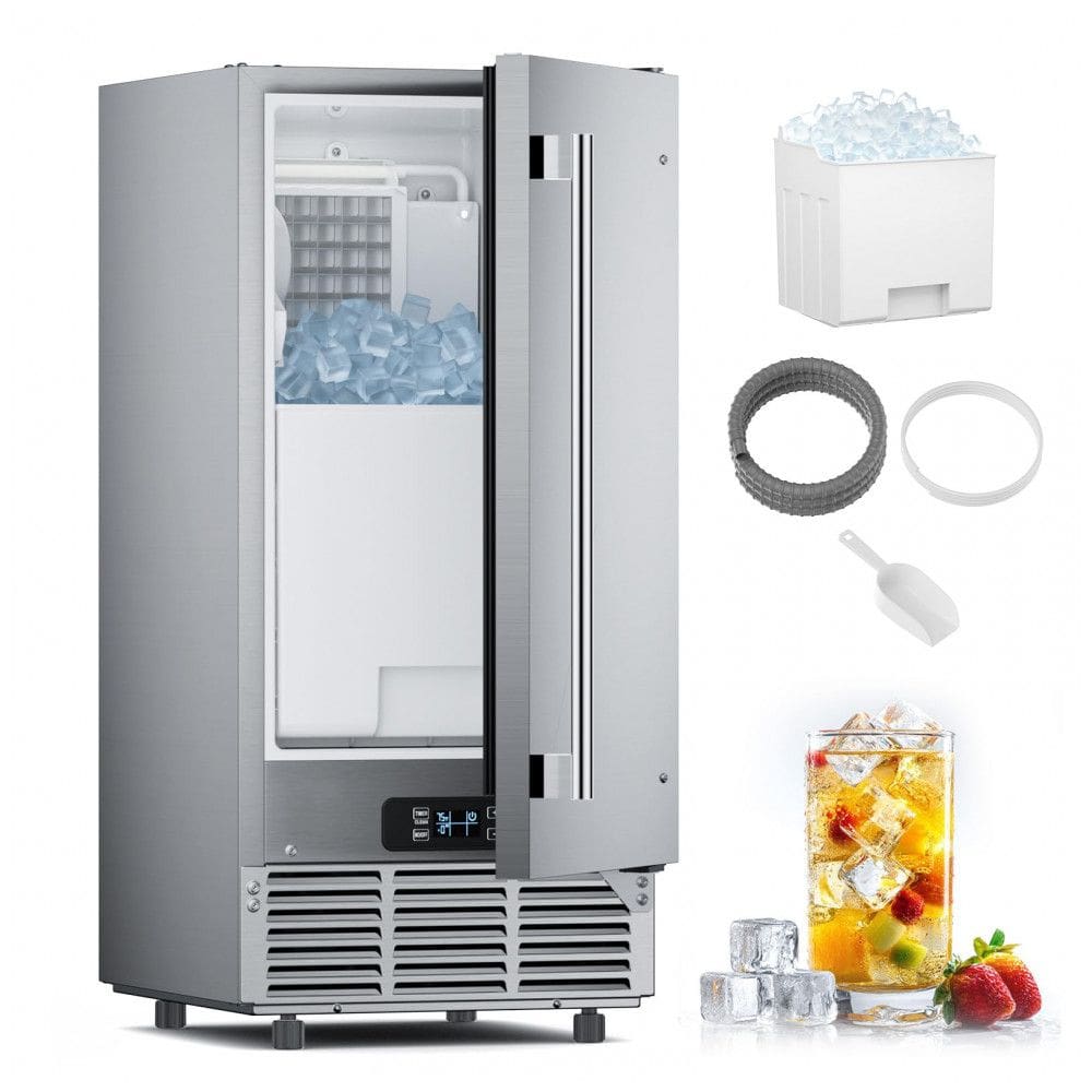 Máquina de Gelo Sob Bancada Lioncho Aço Inoxidável 39 kg/24h Bin 13,6 kg Porta Dupla Reversível 38 cm Largura