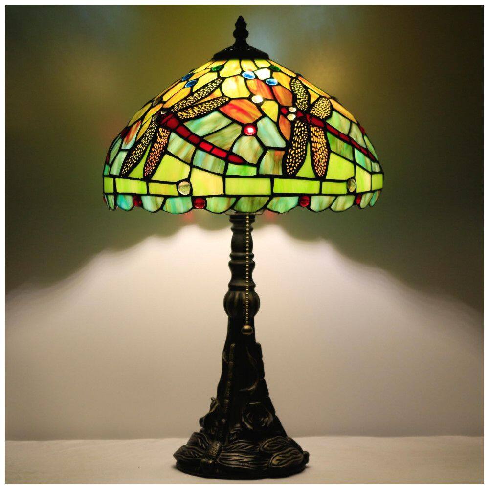 Abajur de mesa Tiffany ZJART vitral verde e vermelho libélula 48 cm E26 110V
