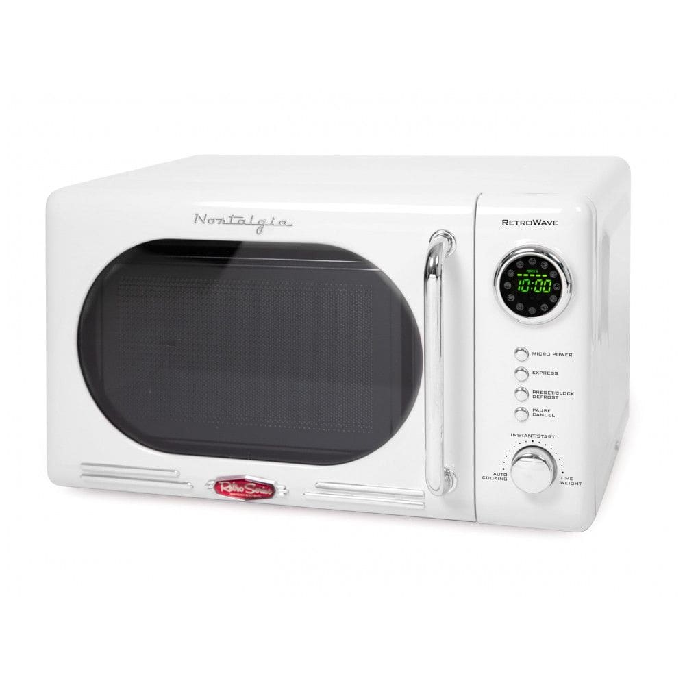 Forno micro-ondas de bancada Nostalgia retrô branco, 700W, display digital LED, 12 programas, trava de segurança infantil, 20L