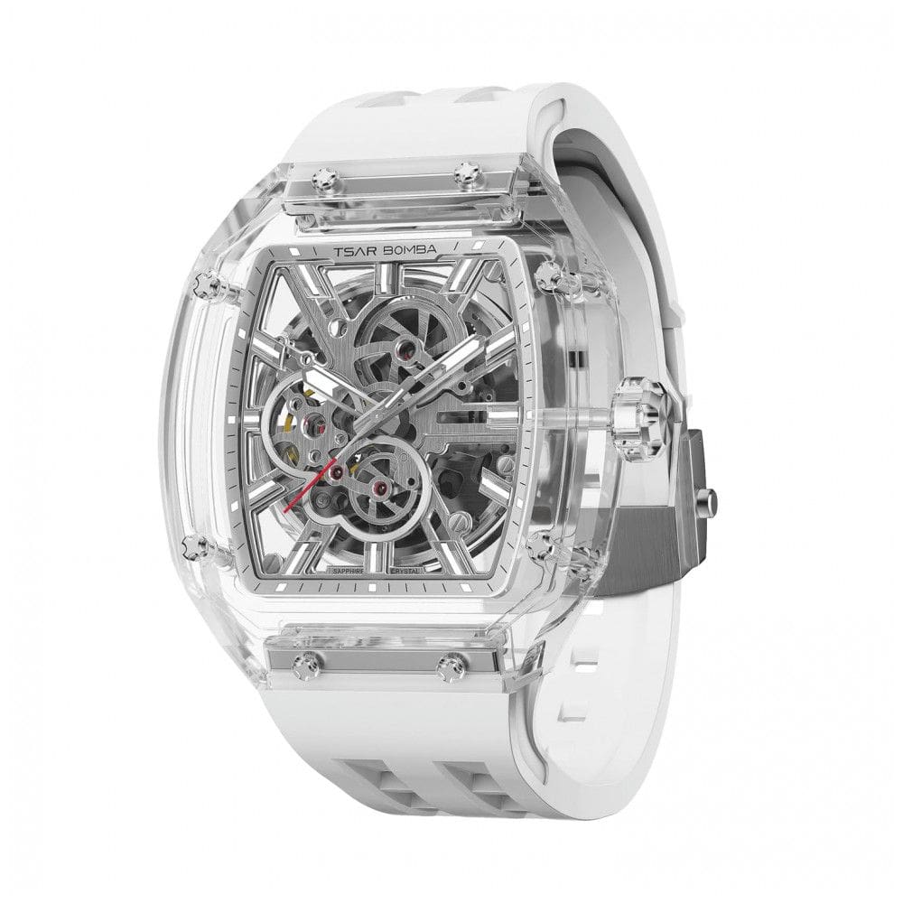 TSAR BOMBA Relógio Mecânico Masculino Automático com Cristal de Safira, Bisel Transparente e Iluminação Grade A