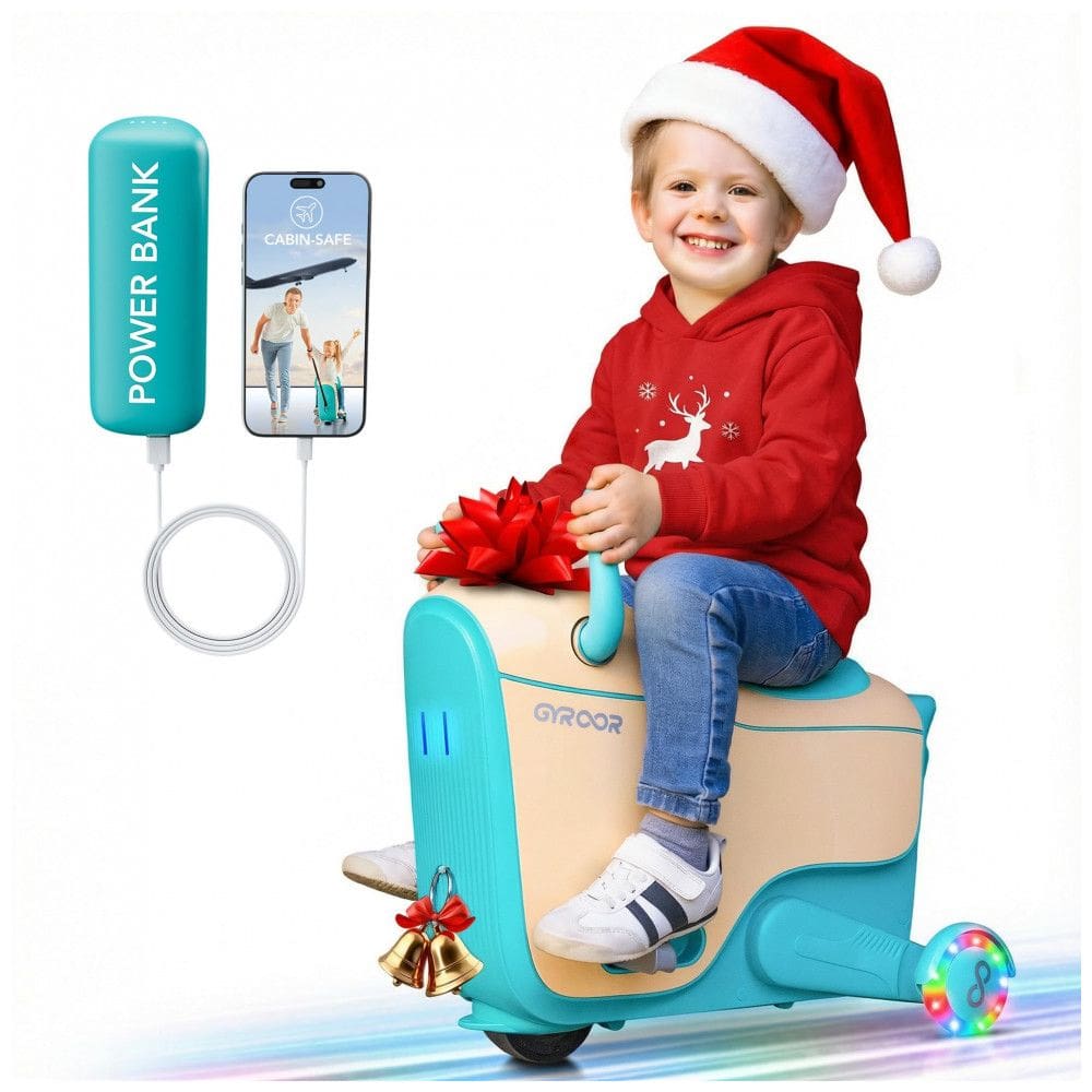 Carrinho elétrico infantil Gyroor GNU 2 em 1 mala de viagem com rodas LED e 3 modos de velocidade