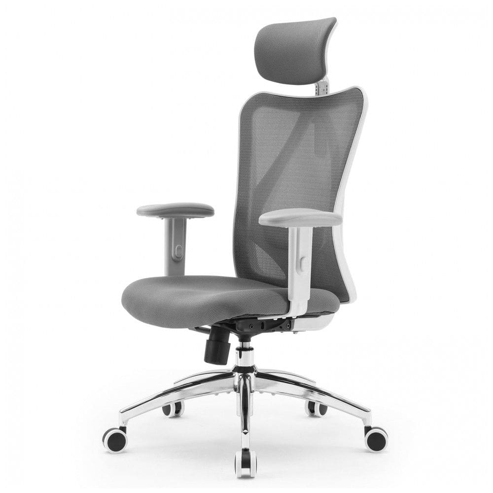 Cadeira Ergonômica SIHOO M18 com Apoia-Cabeças e Suporte Lombar Ajustáveis, Alta Costas Executiva Giratória para Escritório em Casa (Cinza