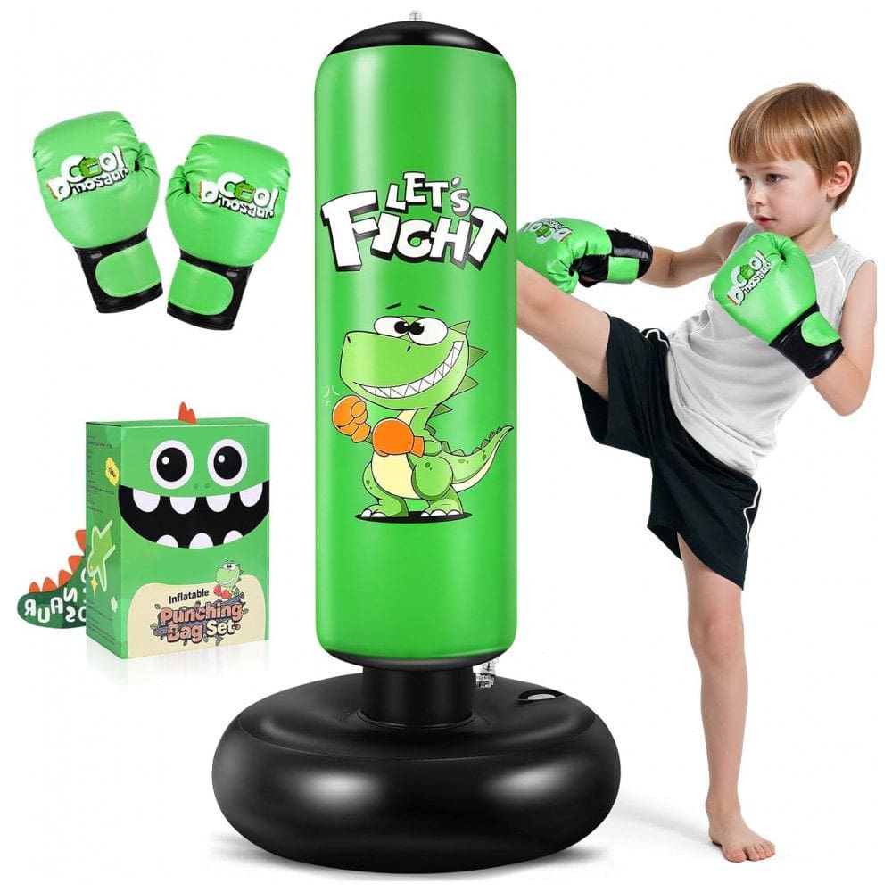 Esnowlee Bolsa de Pancadas Inflável Dinossauro 122 cm com Luvas, Brinquedo de Boxe Estável para Crianças 3-8 Anos