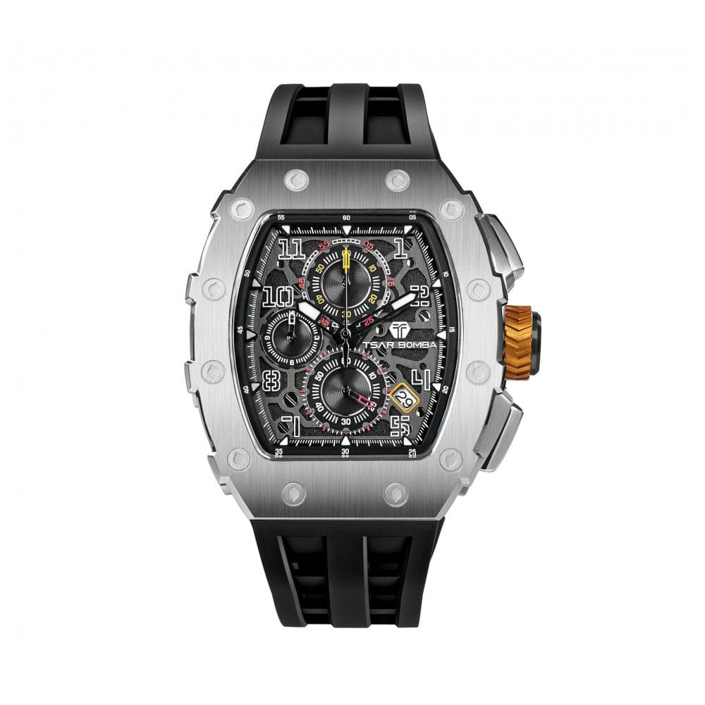 TSAR BOMBA Relógio Masculino Luxuoso Tonneau à Prova d`Água 50M com Cronógrafo e Calendário