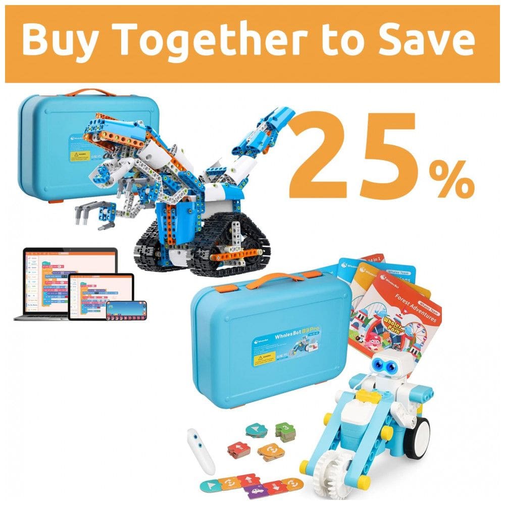 Conjunto Robô STEM WhalesBot B3 Pro & E7 Pro – Kit de Blocos de Codificação com Múltiplos Sensores