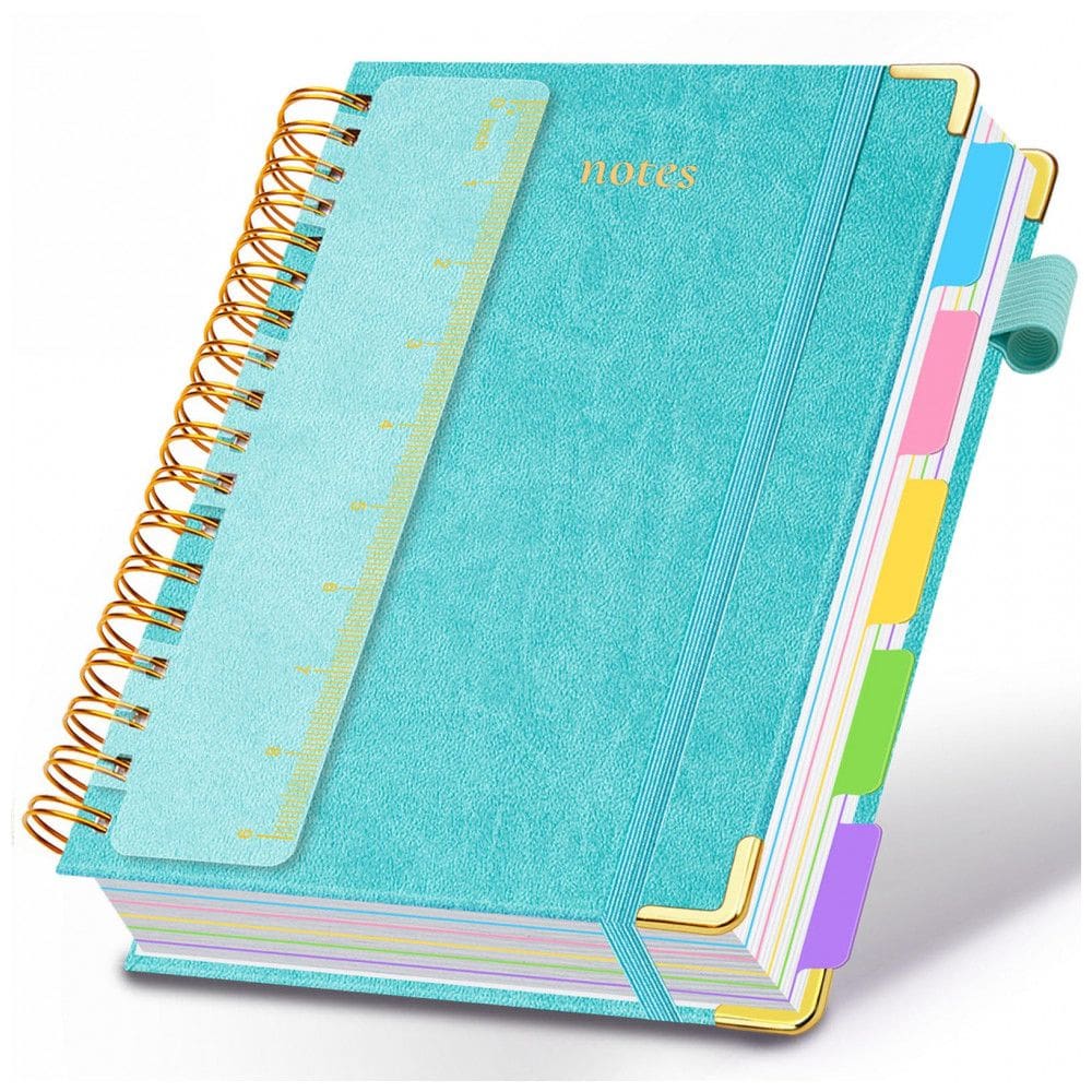 Caderno universitário espiral capa dura GDGDSY B5 8x10, 5 matérias, 300 páginas pautadas, divisórias removíveis, capa couro sintético azul