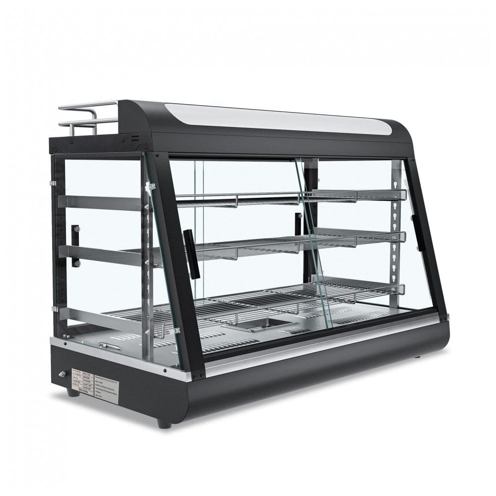 Expositor Aquecedor de Alimentos Comercial Anpuce 3 Níveis 89 cm Preto com Prateleira Superior para Leite e Suco