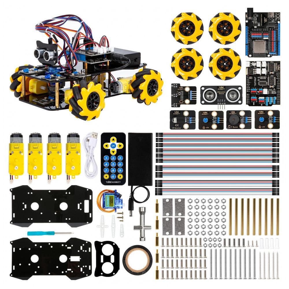 Kit Carro Robô Inteligente ACEBOTT com Controle ESP32, Rodas Mecanum e Expansão STEM para Crianças e Jovens