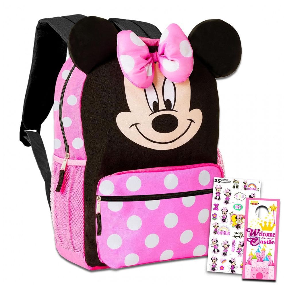 Mochila Minnie Mouse Oficial Disney 36cm para Crianças com Orelhas 3D e Laço Almofadado
