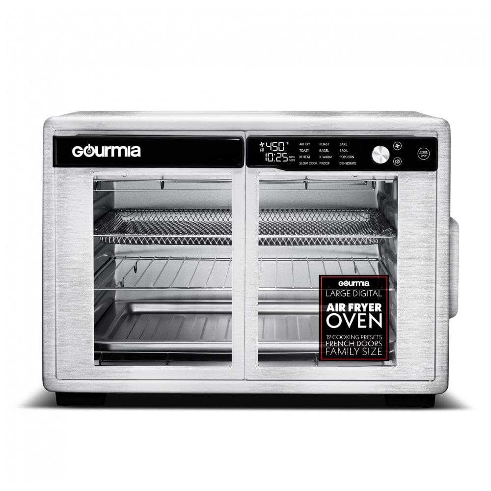 Gourmia Forno Air Fryer French Door 37 Qt Capacidade Grande, 12 Funções, Display Digital, Aço Inox Prata