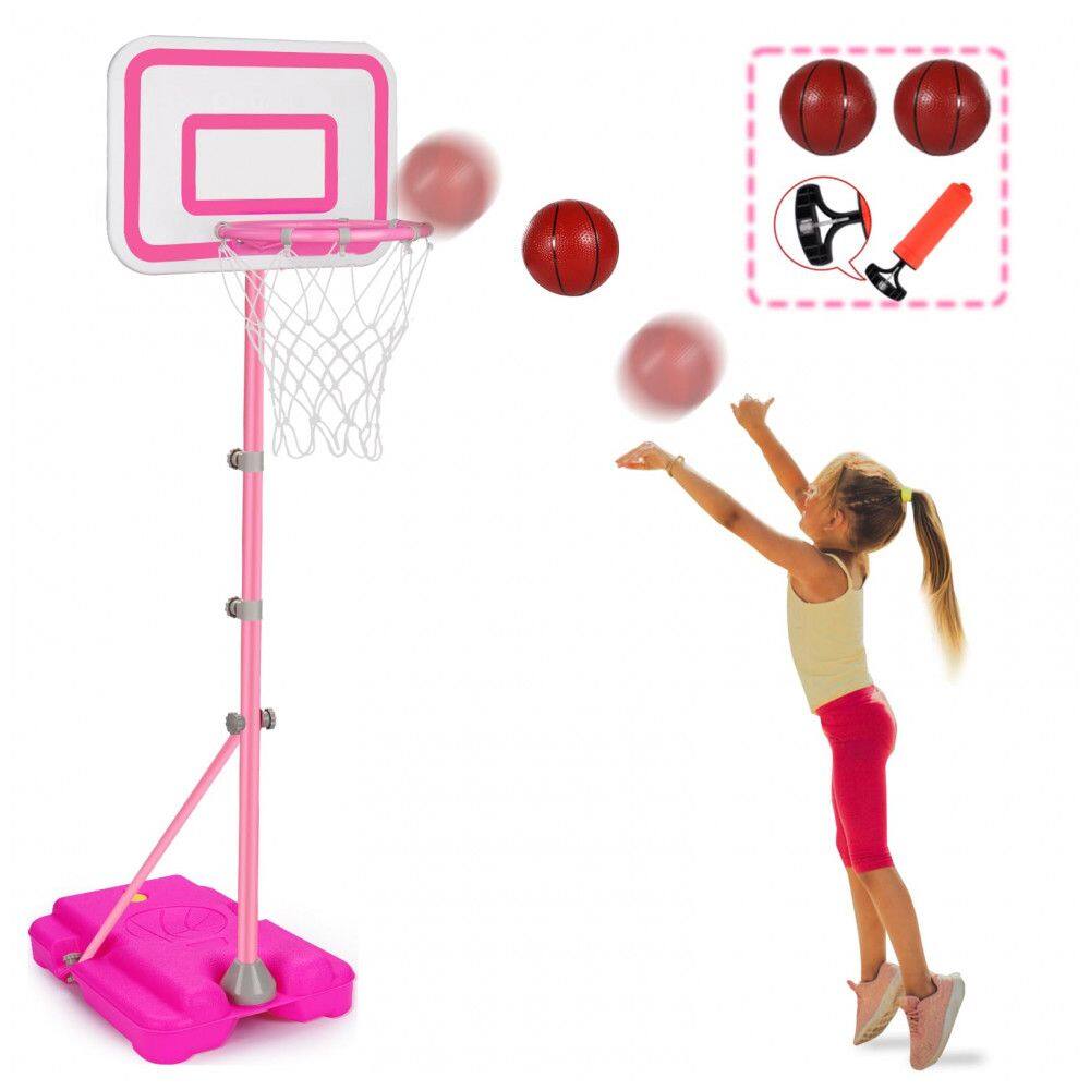 Tabela de basquete infantil ajustável Tsomtto rosa 2011P estrutura em aço e plástico altura regulável para crianças