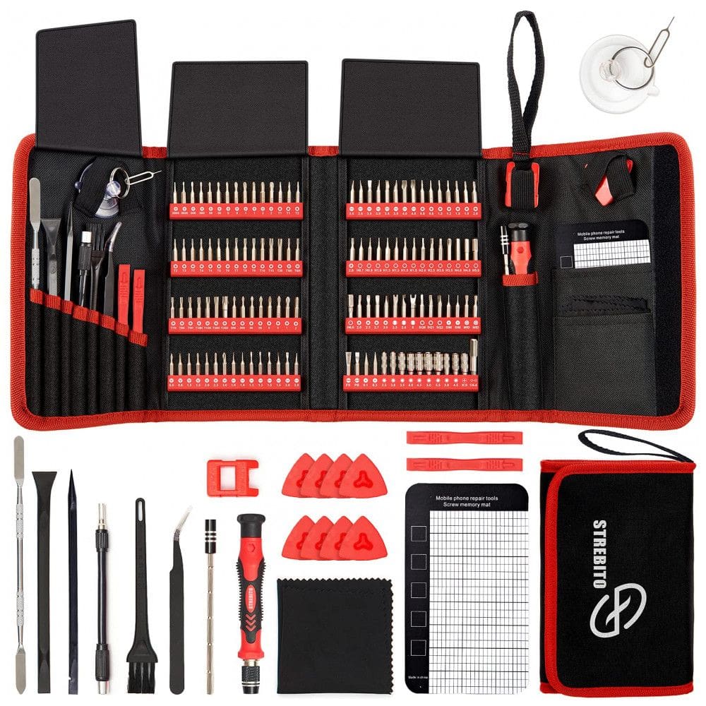 Kit de Chaves de Fenda de Precisão STREBITO 142 Peças Vermelho - 120 Bits Magnéticos para Reparo de Eletrônicos