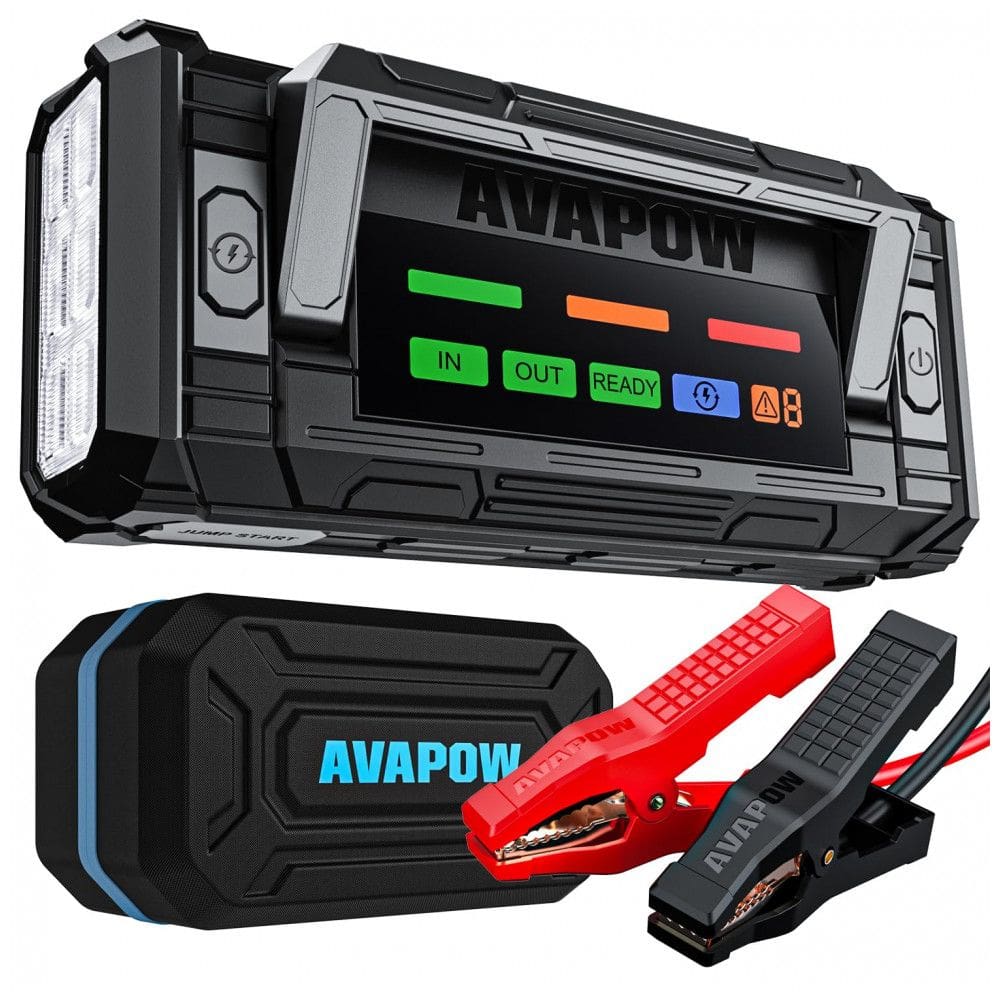 Jump Starter (Aux. de partida) AVAPOW 8000A Preto Display HD 4” PD 30W Todos Gasolina Diesel 12V