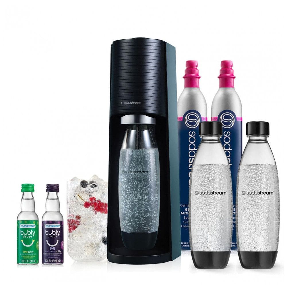 Máquina Para Gaseificar Água com CO2, Garrafas DWS e Pacote de Sabores Bubly Drops, SodaStream, Preto