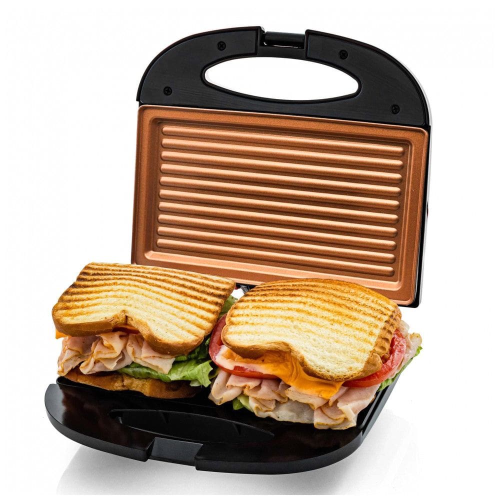 Sanduicheira Panini Press OVENTE Cobre Placas Antiaderentes, LED, Termostato, 750W, 110V