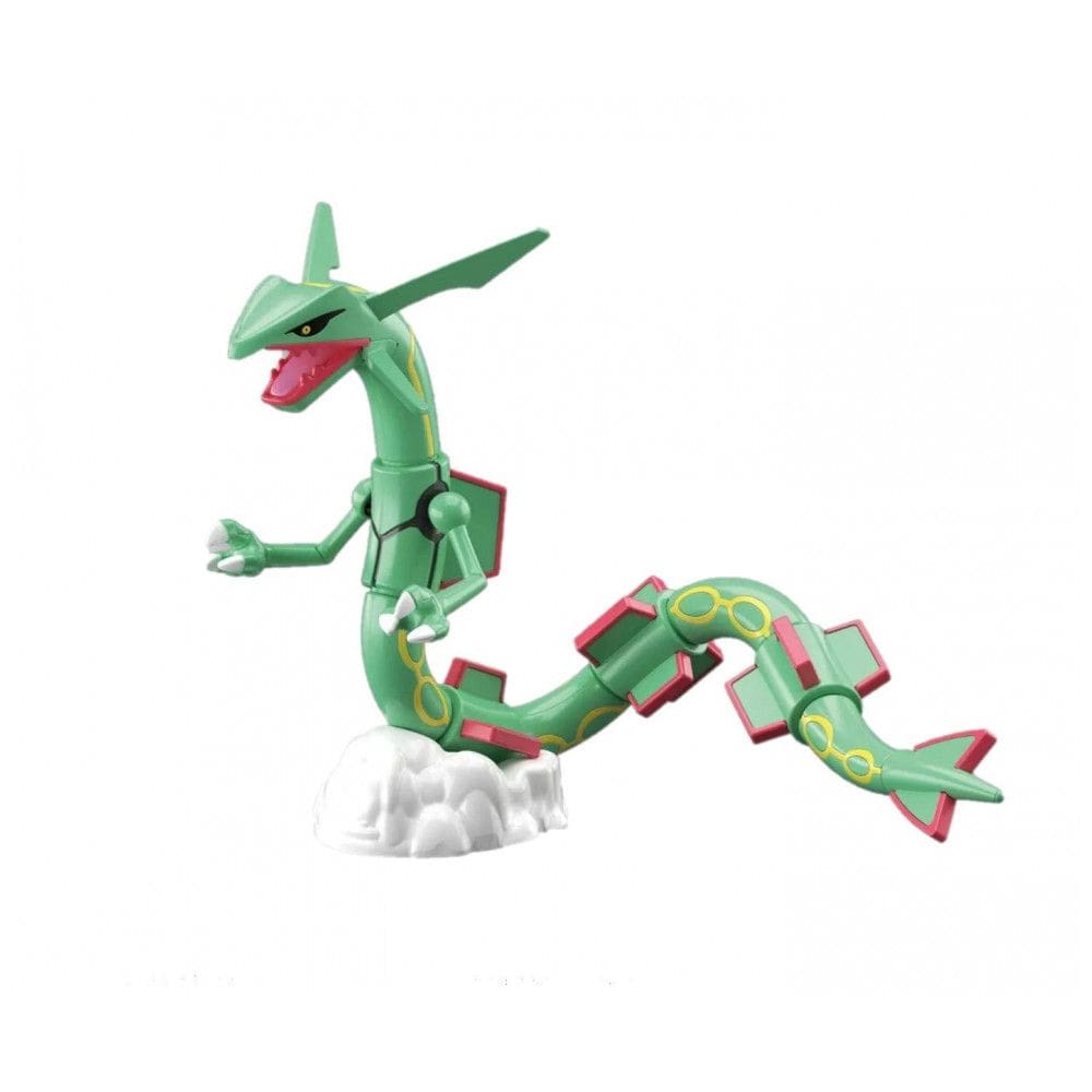 Kit de modelo Pokémon Rayquaza Bandai Spirits verde articulado plástico e suporte de nuvem