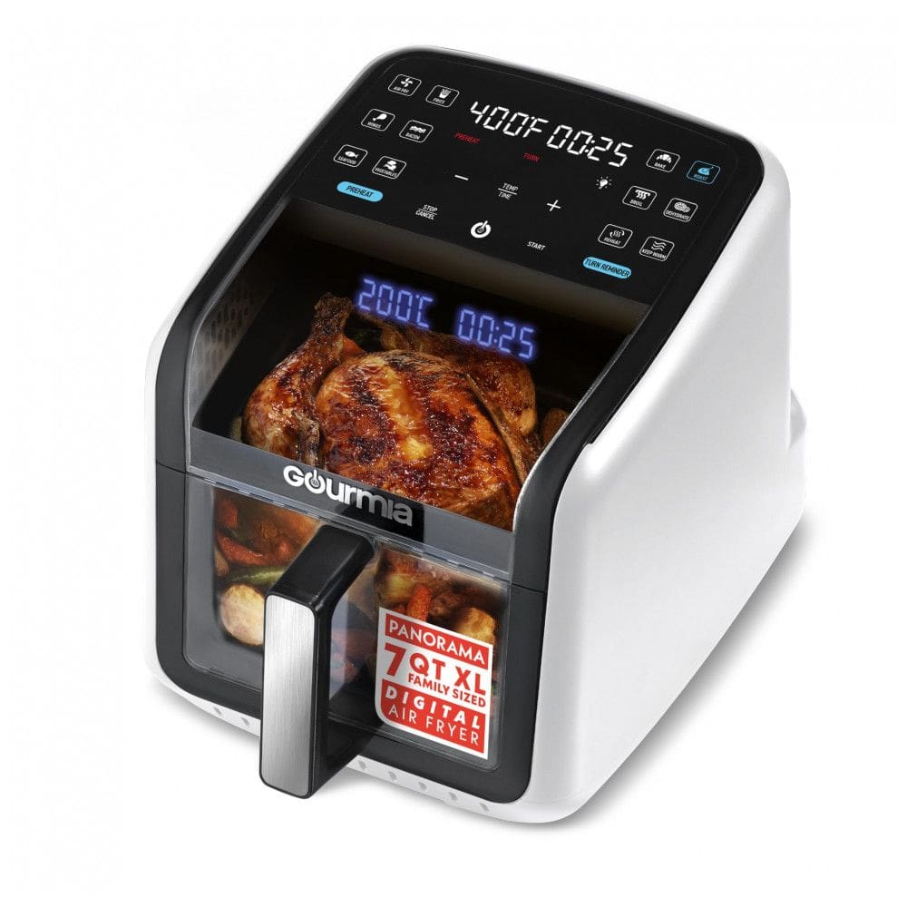 Fritadeira Elétrica Air Fryer Gourmia Branca 6,6L Janela Panorâmica 12 Programas FryForce 360 1500W 110V