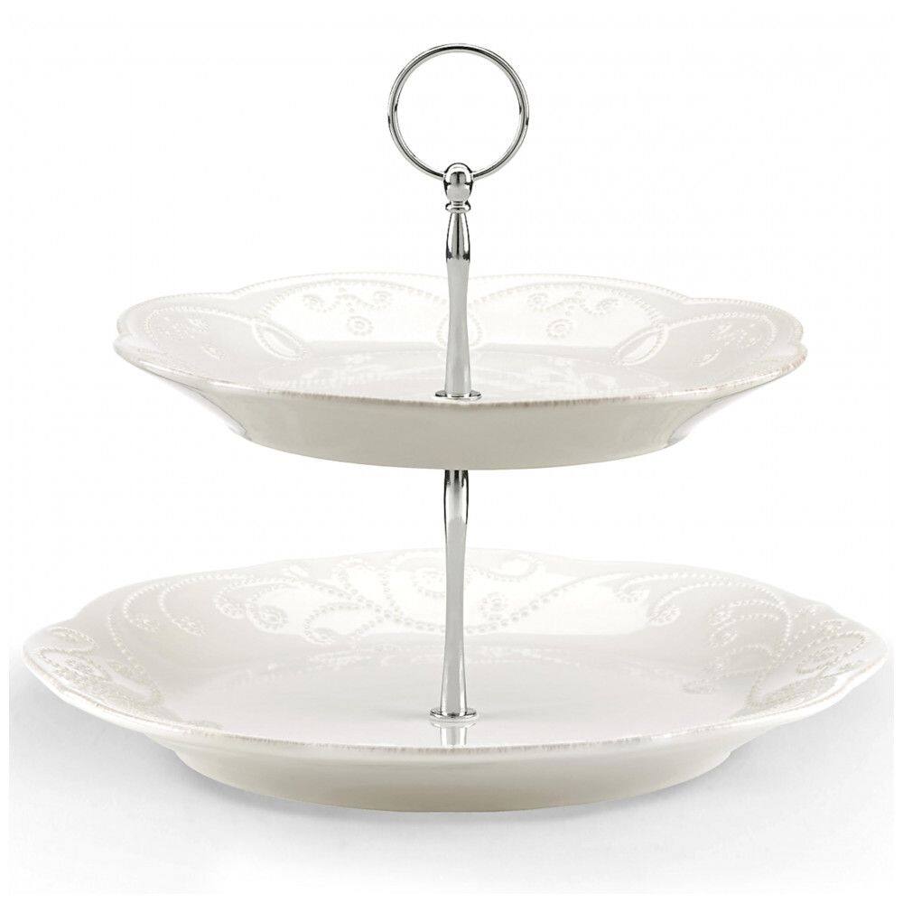 Bandeja de Servir em Porcelana, 2 Andares, Lenox French Perle, Branco