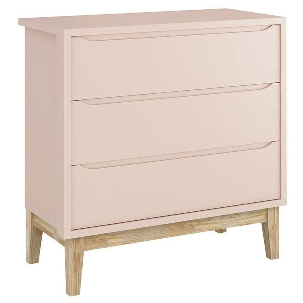 Cômoda Gaveteiro Infantil New Classic Rosa Madeira Natural - Reller