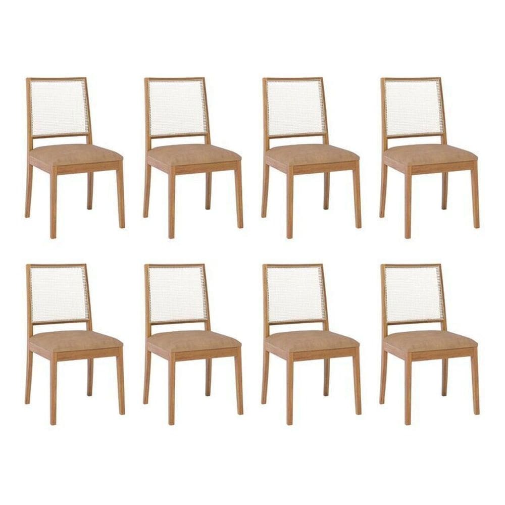 Kit 8 Cadeiras para Sala de Jantar Estofadas Marcela Madeira/Kaki