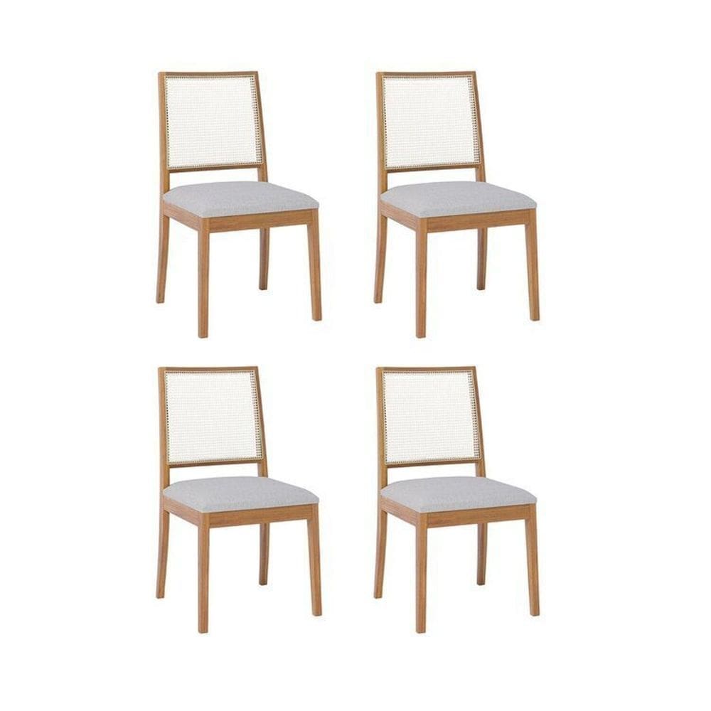Kit 4 Cadeiras para Sala de Jantar Estofadas Marcela Madeira/cinza
