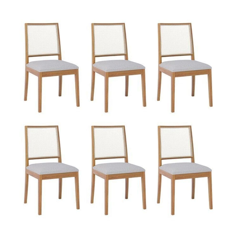 Kit 6 Cadeiras para Sala de Jantar Estofadas Marcela Madeira/cinza