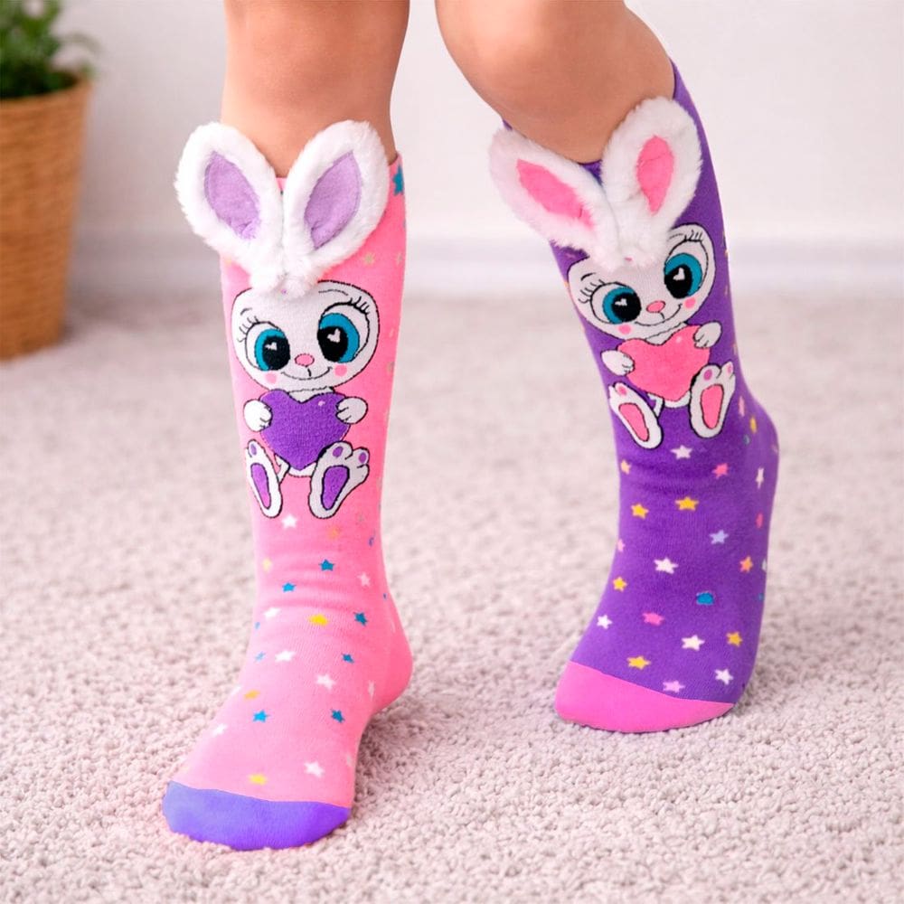 Meia Maluca Cano Longo Infantil Divertida Coelho 3D Colorida