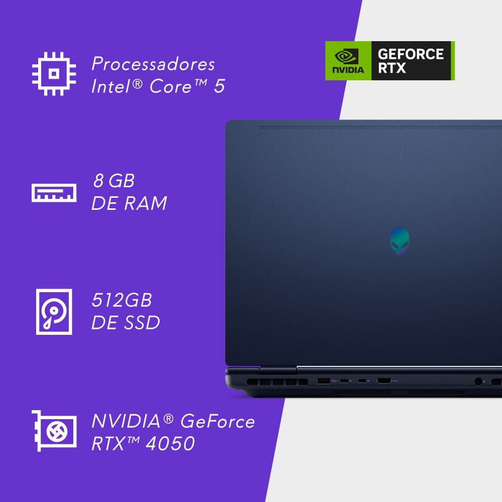 Notebook Gamer Dell Alienware 16 Aurora AC16250 AC16-C5210H-U15 16” WQXGA Intel Core5 8GB 512GBSSD NVIDIA RTX4050 Linux