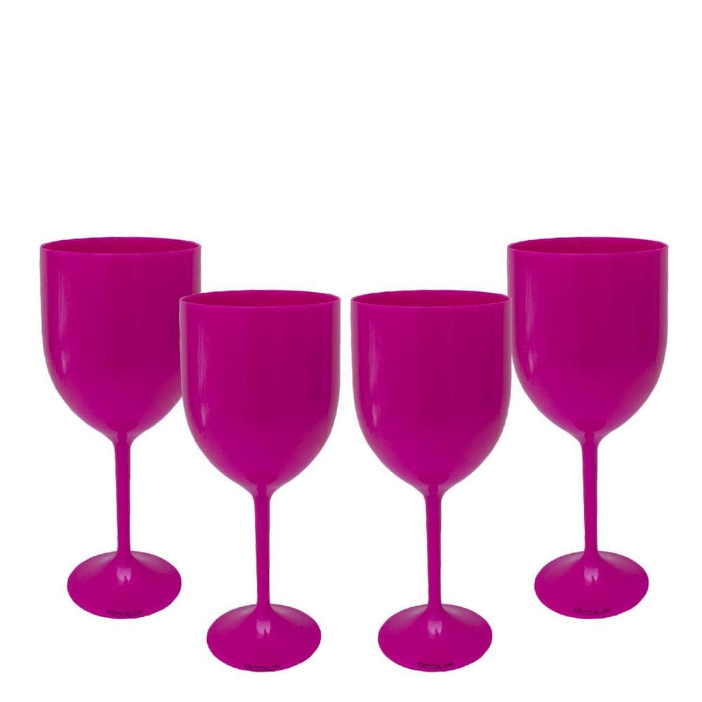 Kit 4 Taças Vinho Rosa Acrílico