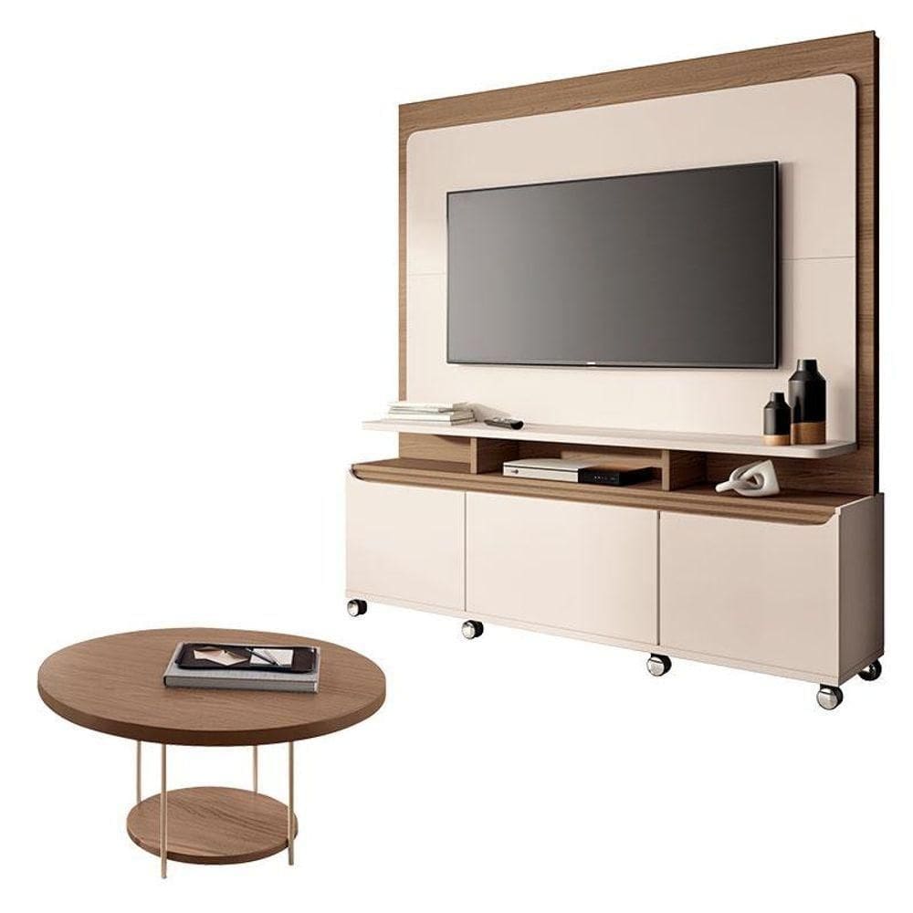 Estante Home Theater Quantum Off White Castanho E Mesa De Centro Sky Castanho - Hb Móveis