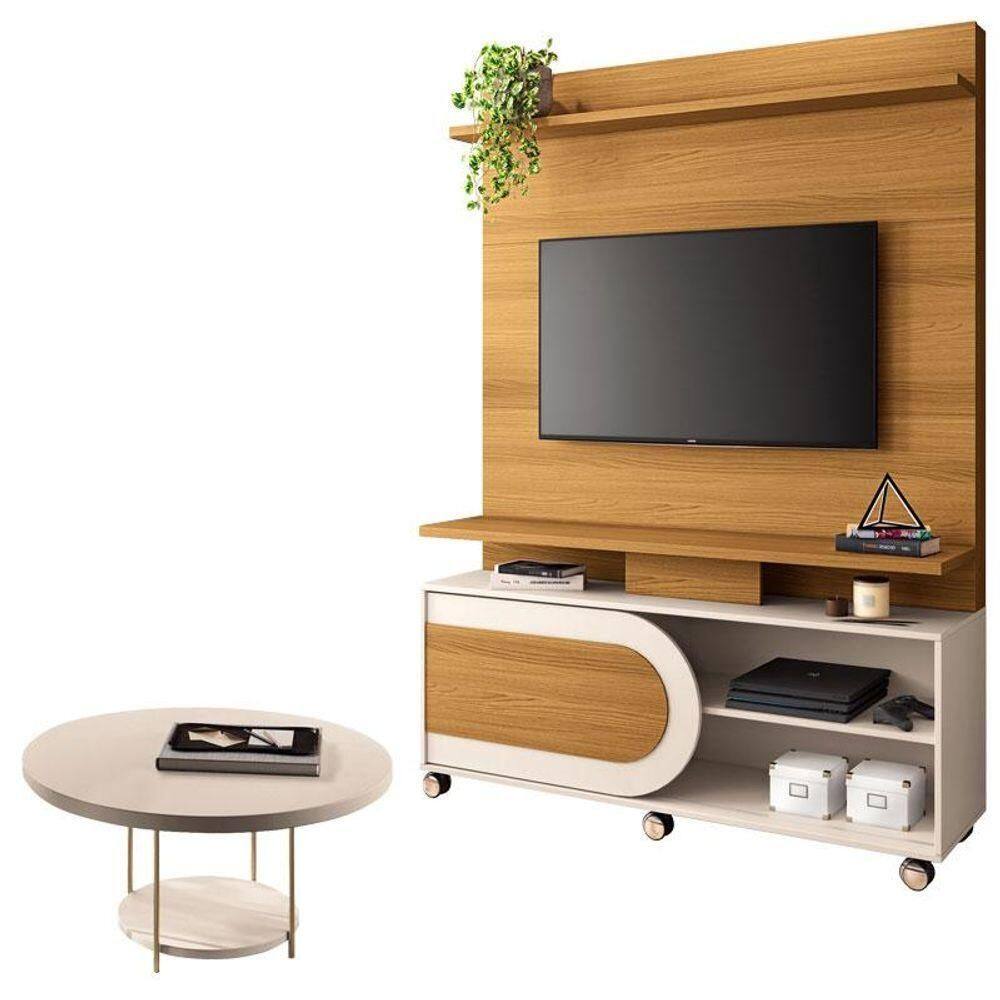 Estante Home Theater òrbis Cinamomo Off White E Mesa De Centro Sky Off White- Hb Móveis