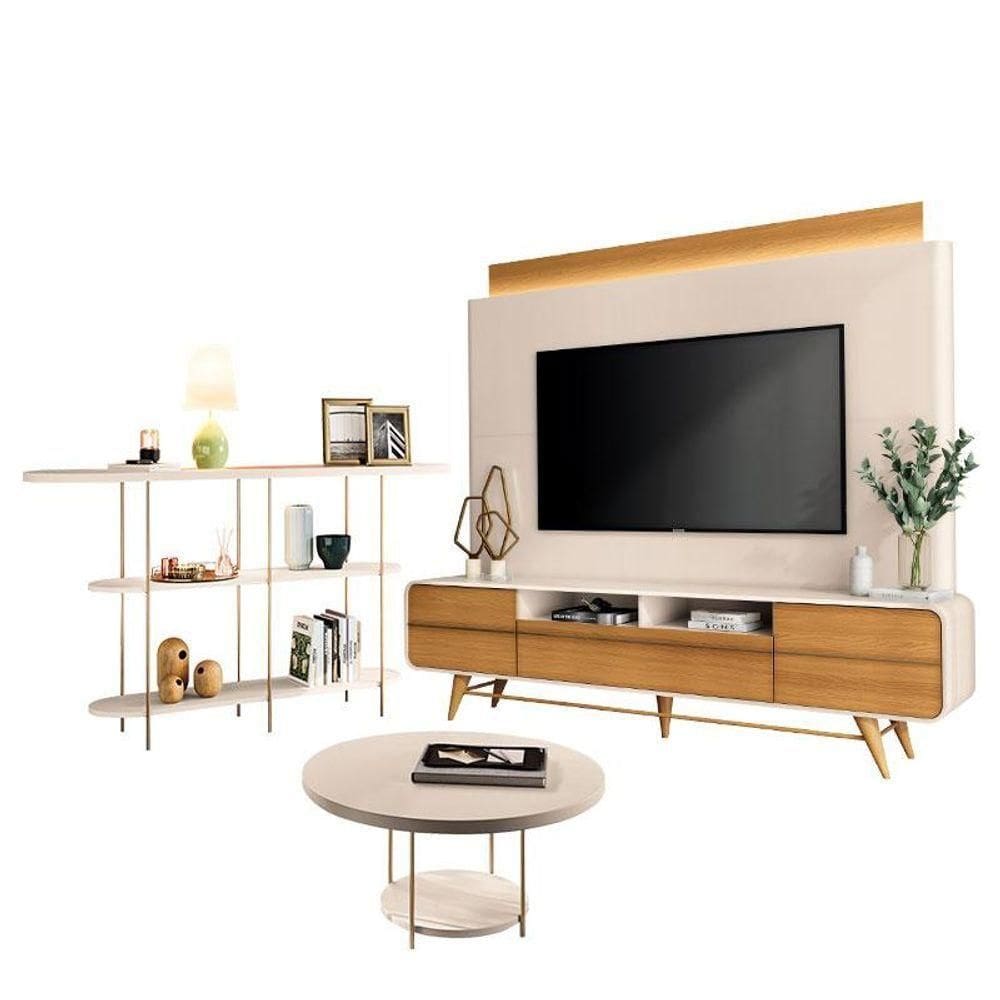 Estante Home Theater Nobre Off White Cinamomo E Aparador Infinity E Mesa De Centro Sky Off White- Hb Móveis