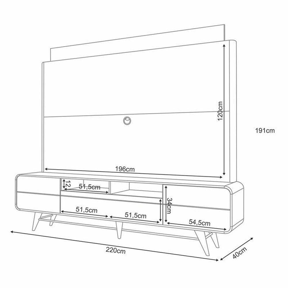Estante Home Theater Nobre Off White Cinamomo E Mesa De Centro Sky Com Tampo De Vidro Off White- Hb Móveis