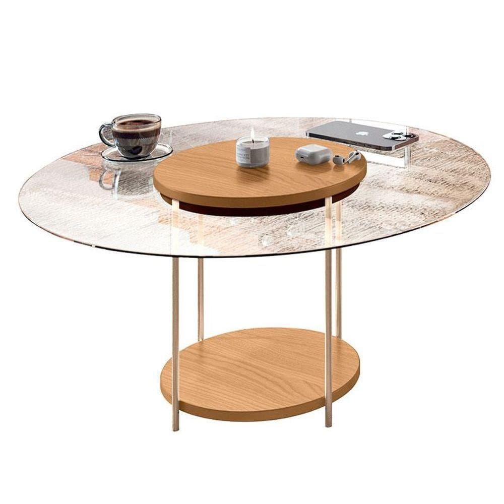 Mesa De Centro Sky Com Tampo De Vidro Cinamomo - Hb Móveis