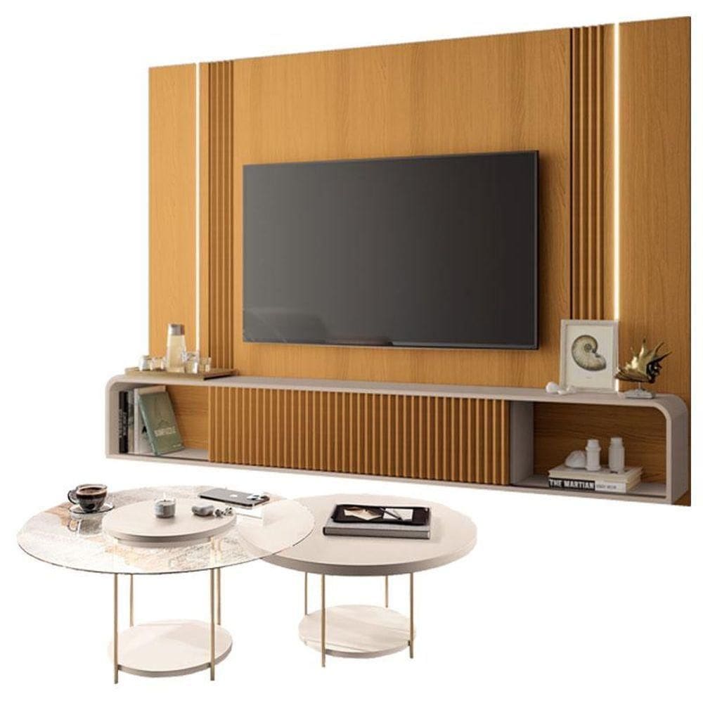 Home Suspenso Cinamomo Off White E Kit Mesa De Centro Sky Off White- Hb Móveis