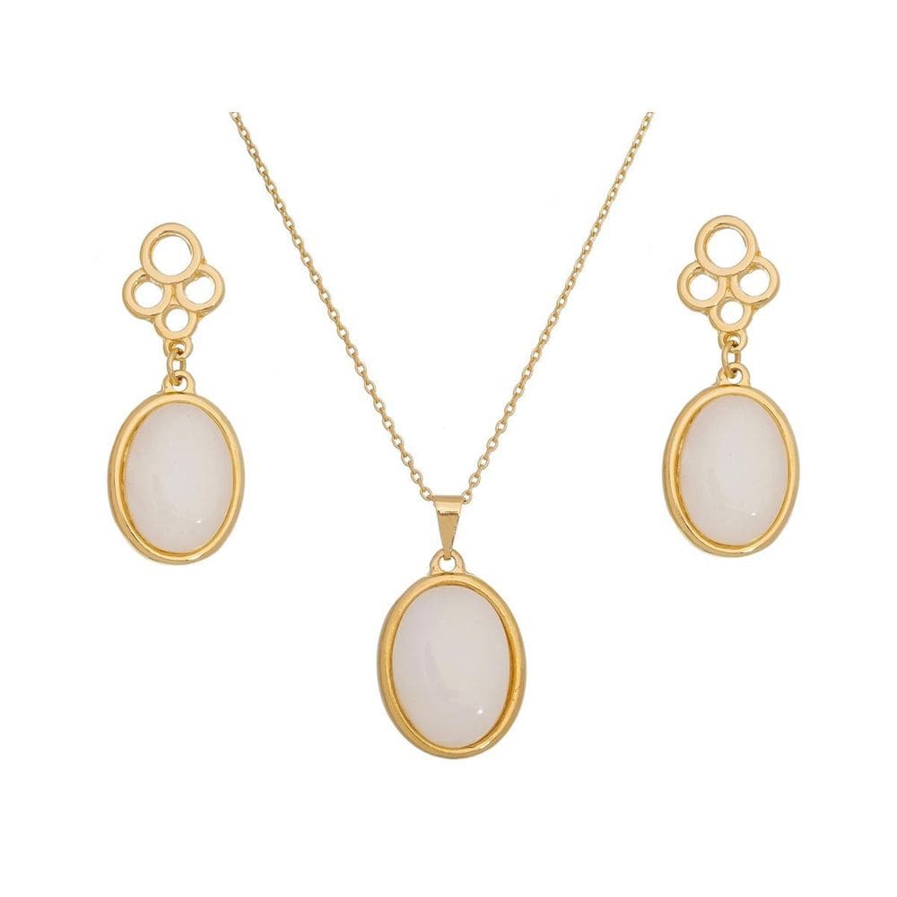 Colar Banho Ouro 18K Pedra Natural Quartzo Branco