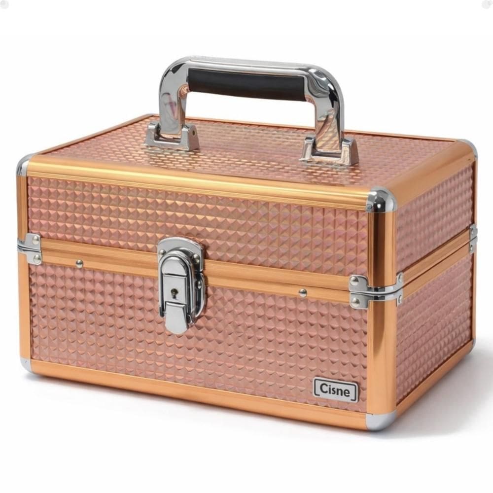 Maleta de Maquiagem Cisne Salmão e Prata com 2 Bandejas Csn-a152