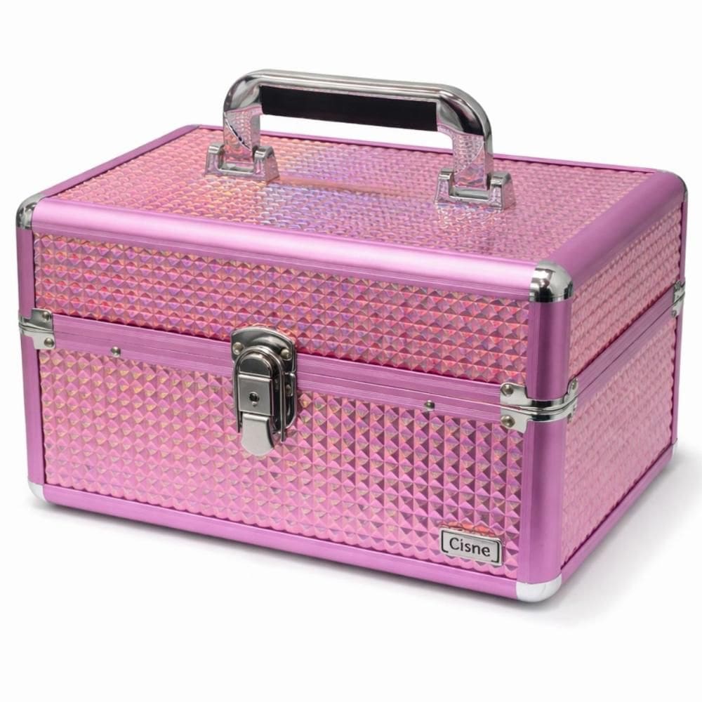 Maleta de Maquiagem Cisne Rosa e Prata com 2 Bandejas Csn-a152