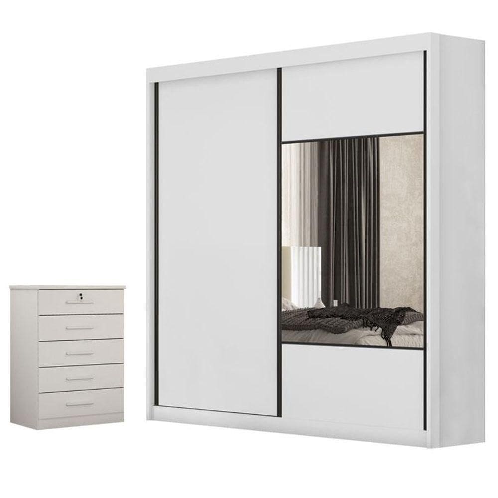 Guarda Roupa Casal Sienna Com Espelho E Gaveteiro Suiça Com Chave Neve - Horizonte