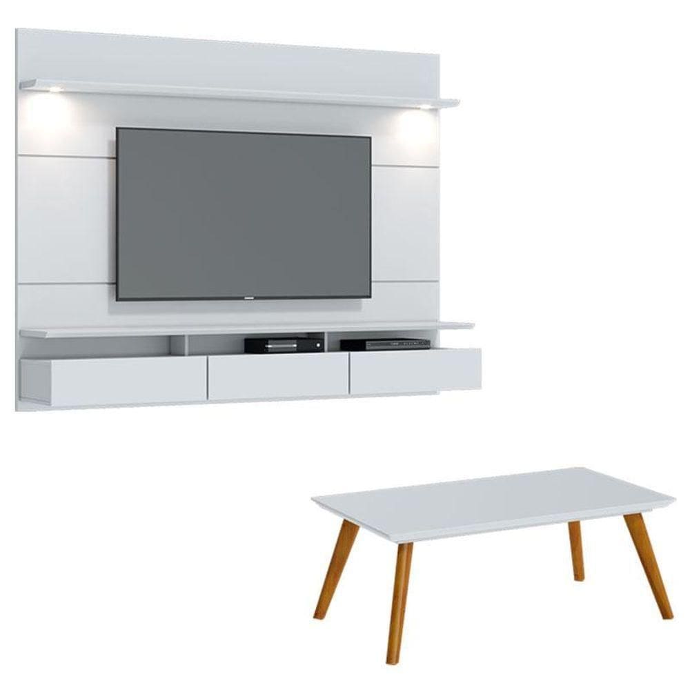 Painel Suspenso Decore 2.2 Com Mesa De Centro Classic Branco Acetinado - Imcal