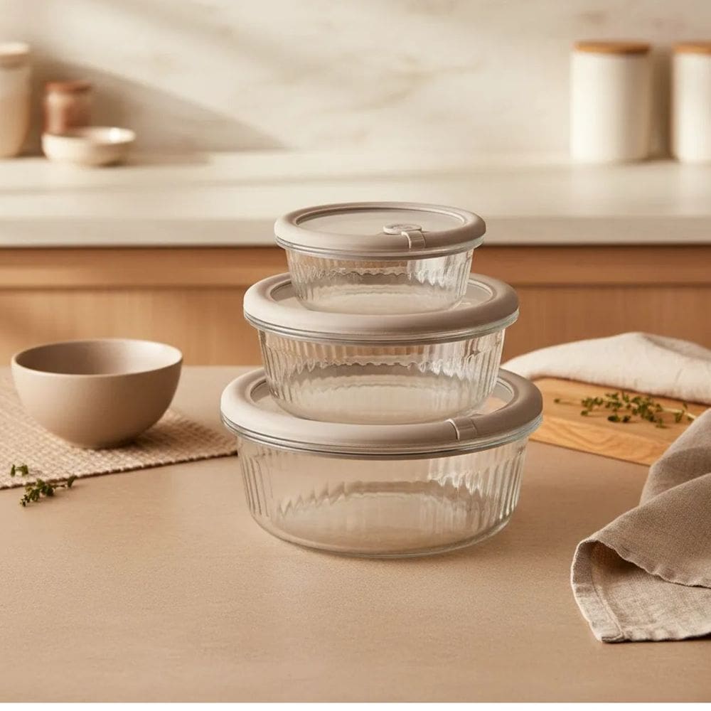 Jogo Potes Vidro Herméticos Redondos 3un Tp Vidro com Vedação Silicone