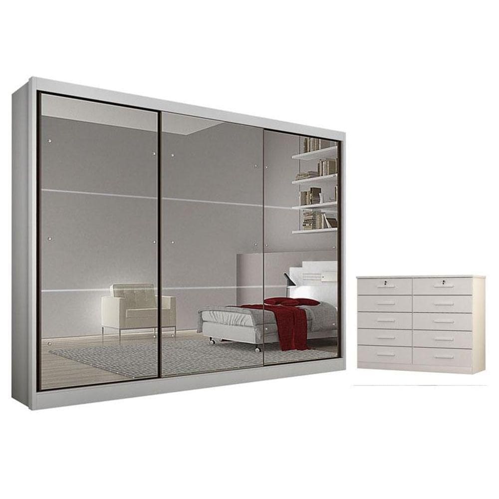 Guarda Roupa Casal Atlanta E Gaveteiro Milão Com Chave Neve - Horizonte