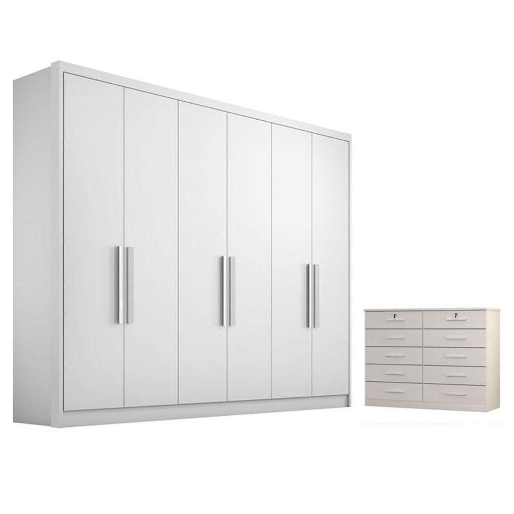 Guarda Roupa Casal Linea E Gaveteiro Milão Com Chave Neve - Horizonte