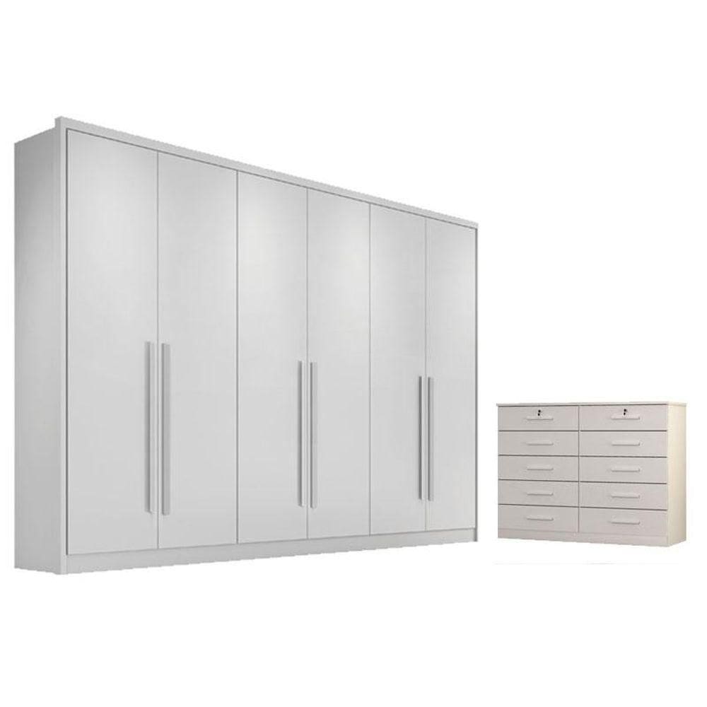 Guarda Roupa Casal Livorno E Gaveteiro Milão Com Chave Neve - Horizonte