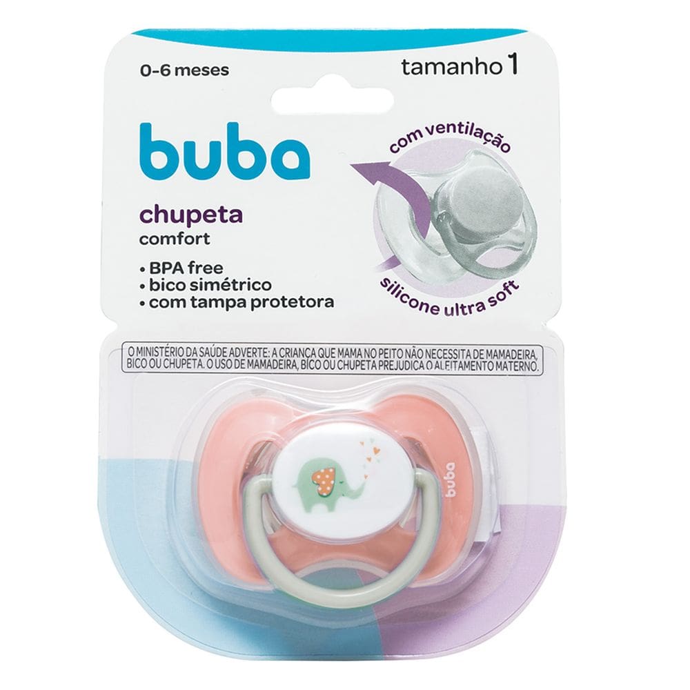 Chupeta Buba Confort Tamanho 1 Elefantinho Rosa