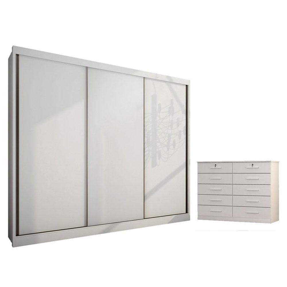 Guarda Roupa Casal Medelim E Gaveteiro Milão Com Chave Neve - Horizonte