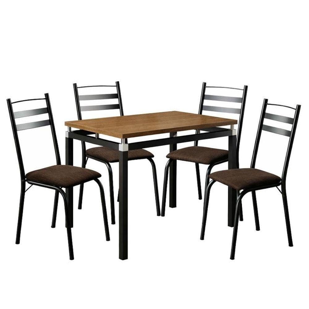 Mesa De Jantar Malva 91 Cm Tampo Retangular Preto Demolição Com 4 Cadeiras 061 Preto Madeira Imbuia - Artefamol
