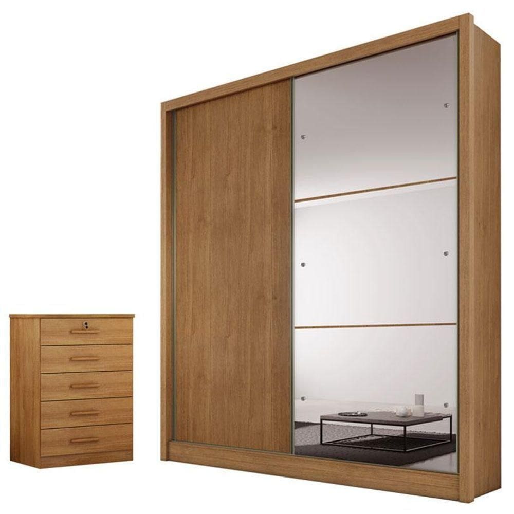 Guarda Roupa Solteiro Dante Com Nicho E Espelho Com Gaveteiro Suiça Cumaru 23 - Horizonte