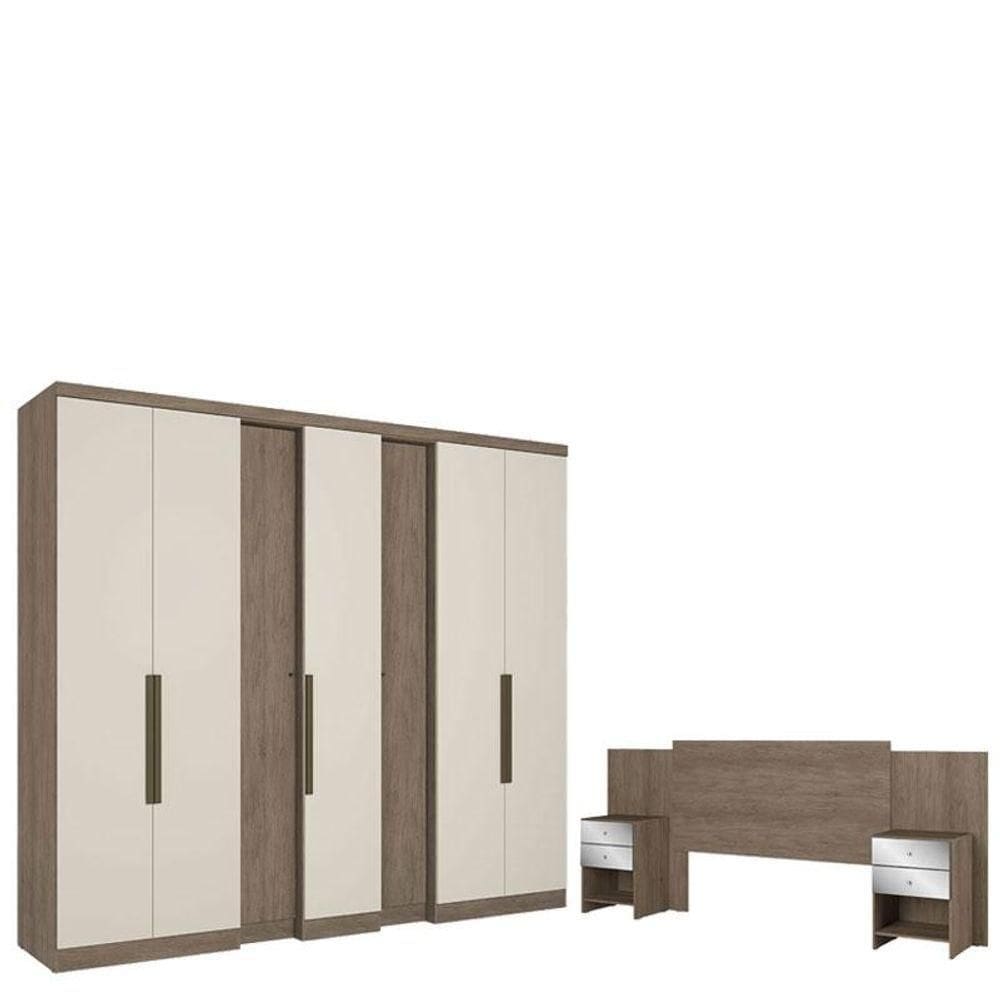 Guarda Roupa Casal Selecto 7 Portas Rustic Off White Acetinado ECabeceira Formosa Glass Rustic -thb