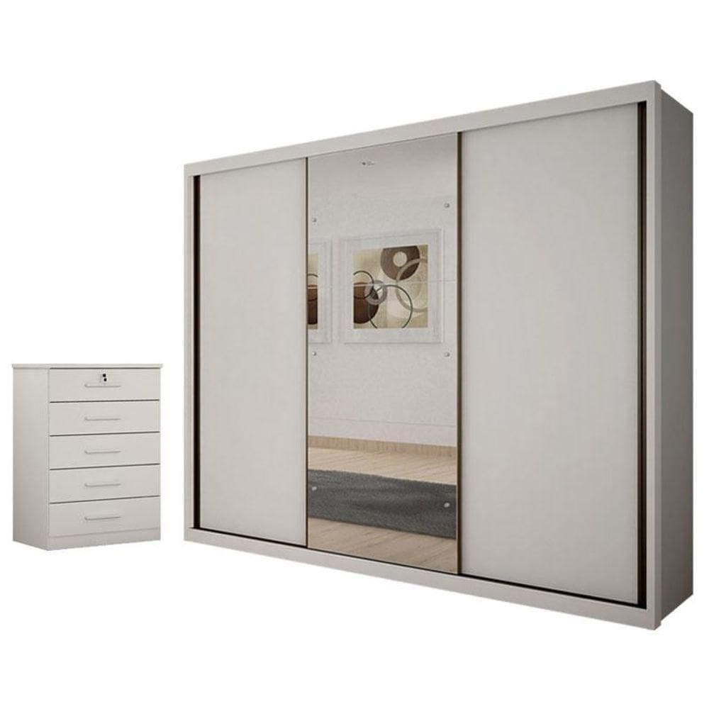 Guarda Roupa Casal Palazzo Com Espelho E Gaveteiro Suiça Neve - Horizonte